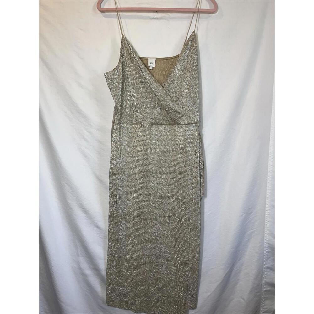 River Island Gold Sparkly Spaghetti Strap Dress Size 18